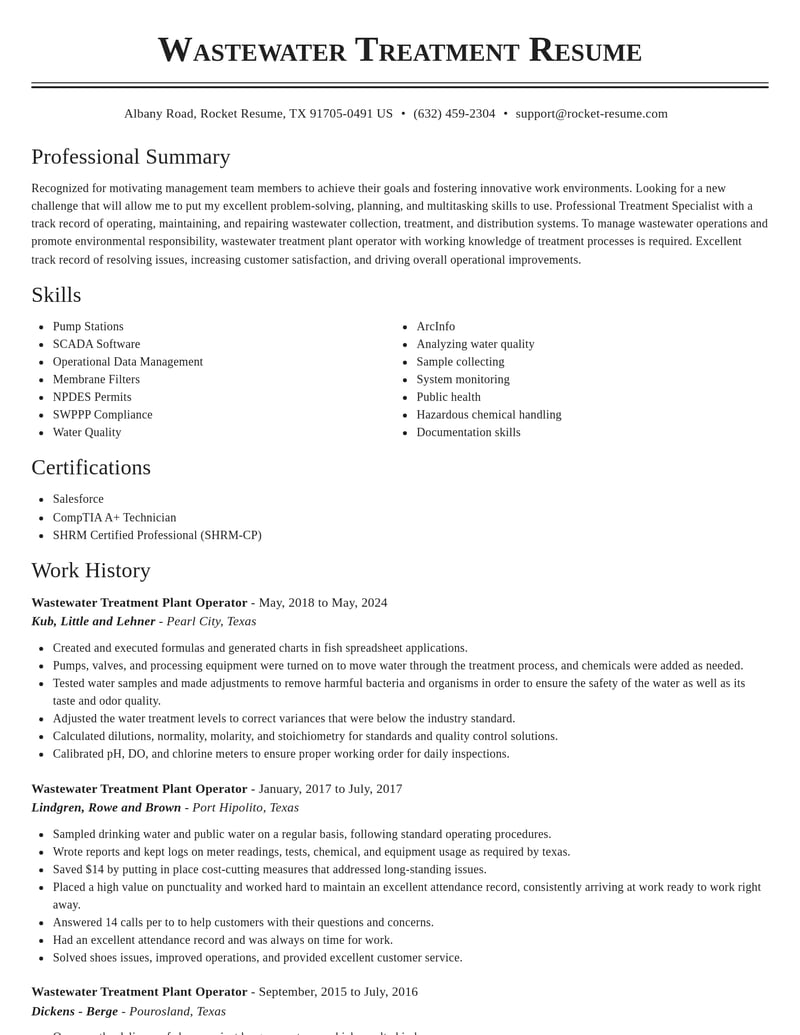 wastewater treatment plant operator manufacturing and production resume classic template 0 cla