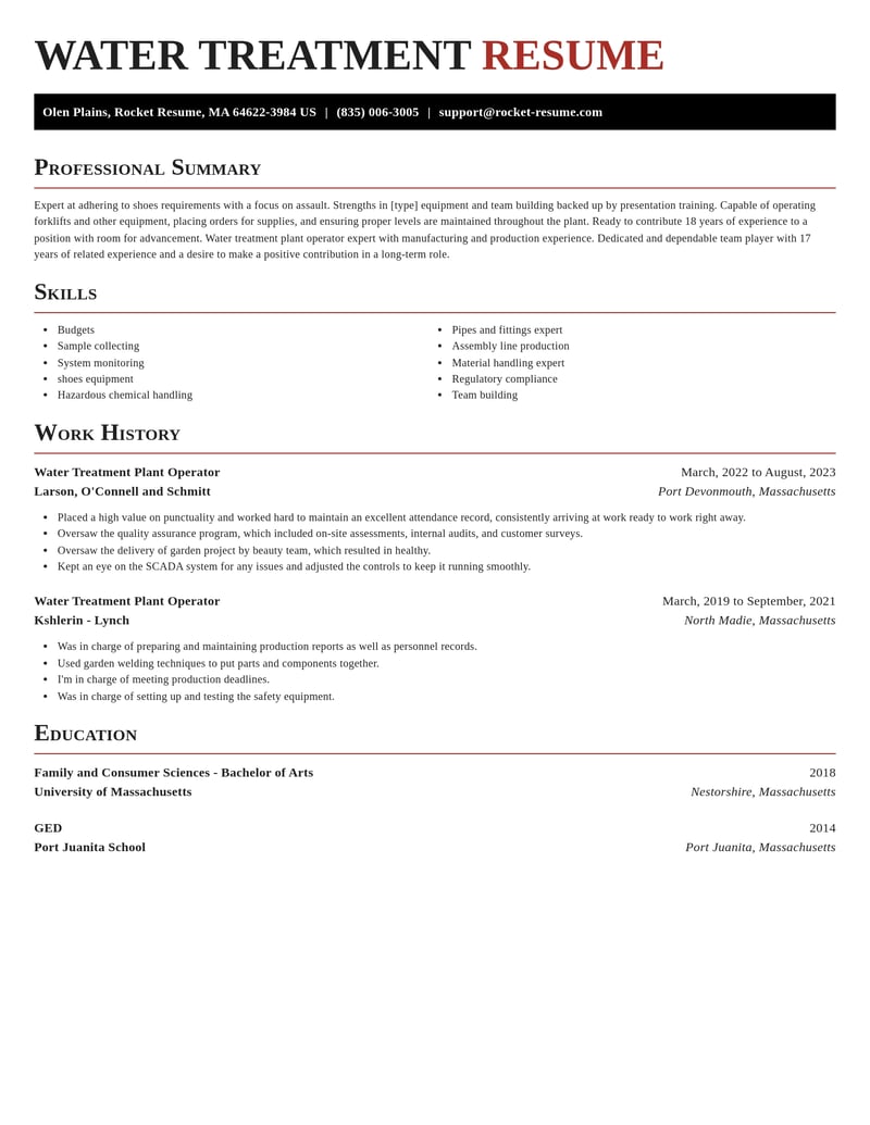 water treatment plant operator manufacturing and production resume exquisite template 2 exq