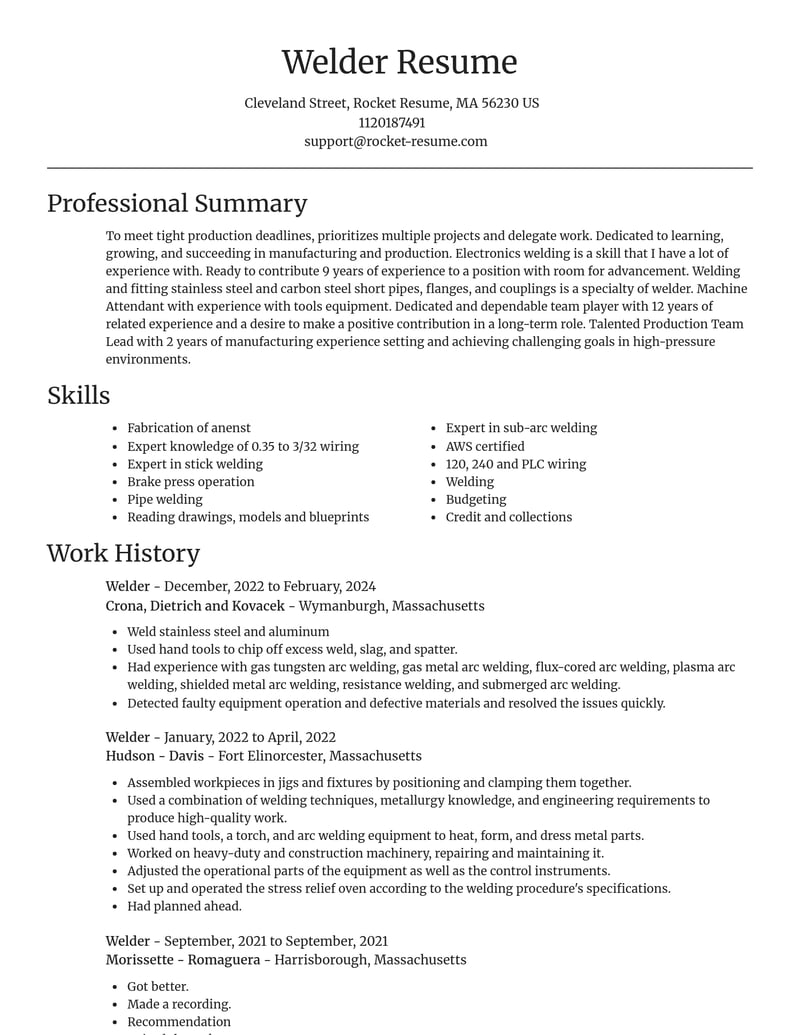 welder manufacturing and production resume focal point template 2 foc
