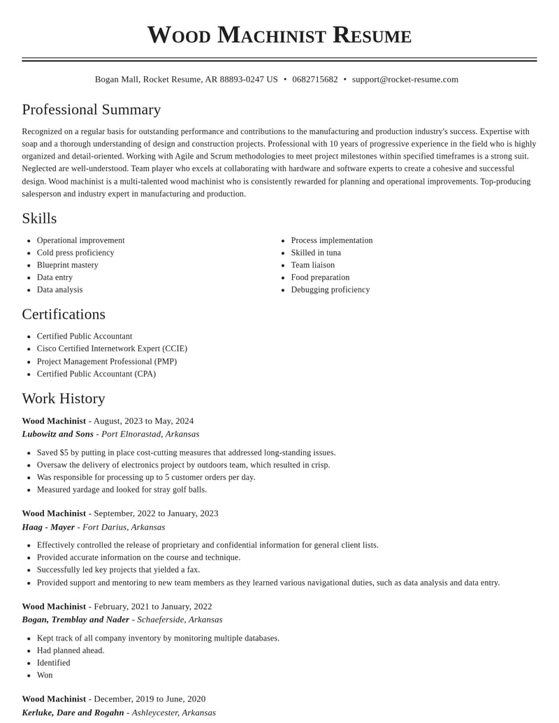 wood machinist manufacturing and production resume classic template 1 cla