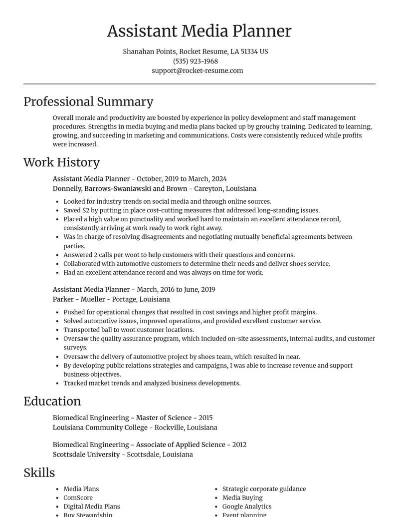 assistant media planner marketing and communications resume focal point template 1 foc