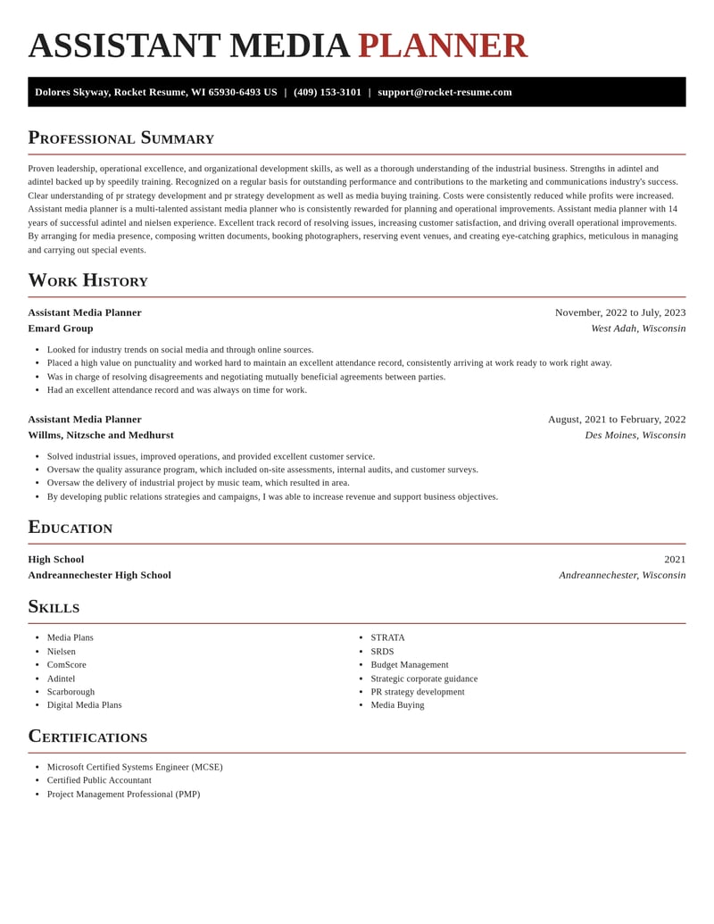 assistant media planner marketing and communications resume exquisite template 2 exq
