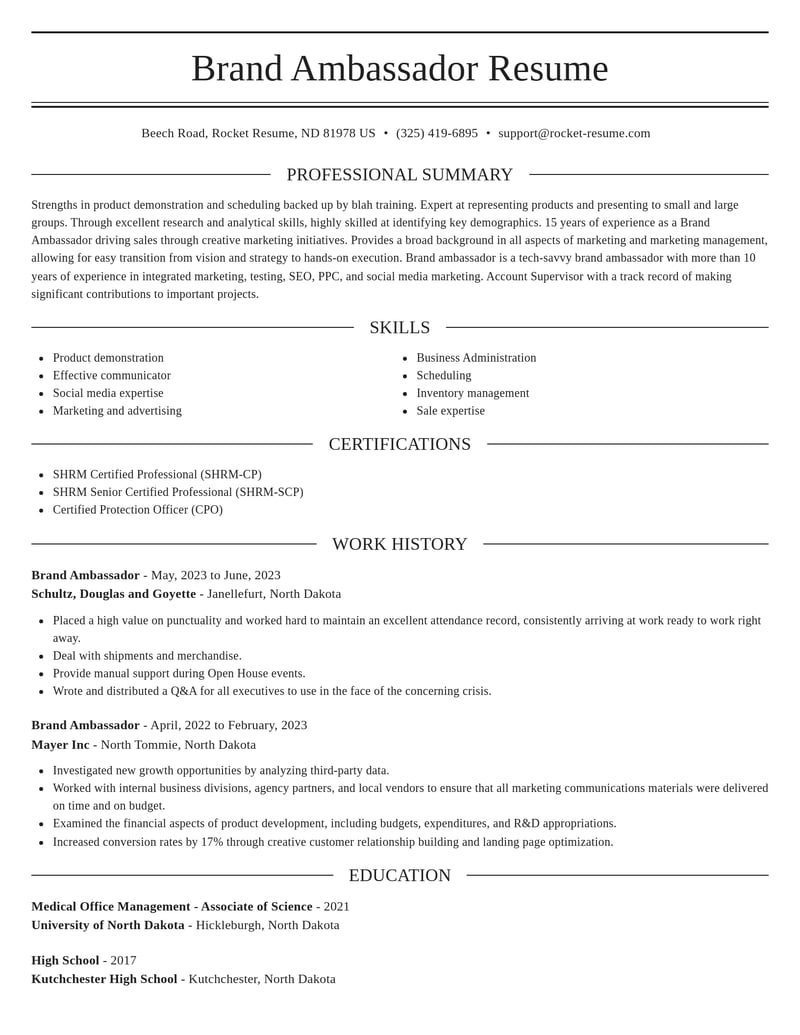 brand ambassador marketing and communications resume elegant template 2 ele