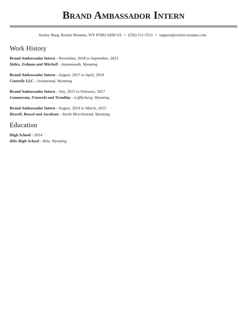 brand ambassador intern marketing and communications resume classic template 2 cla