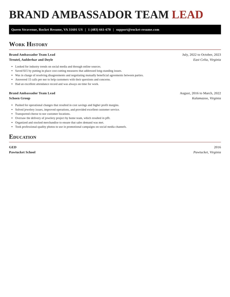 brand ambassador team lead marketing and communications resume exquisite template 2 exq