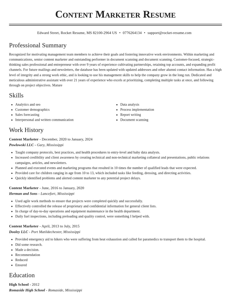 content marketer marketing and communications resume classic template 2 cla