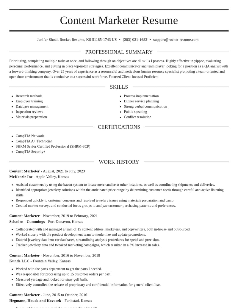 content marketer marketing and communications resume elegant template 2 ele