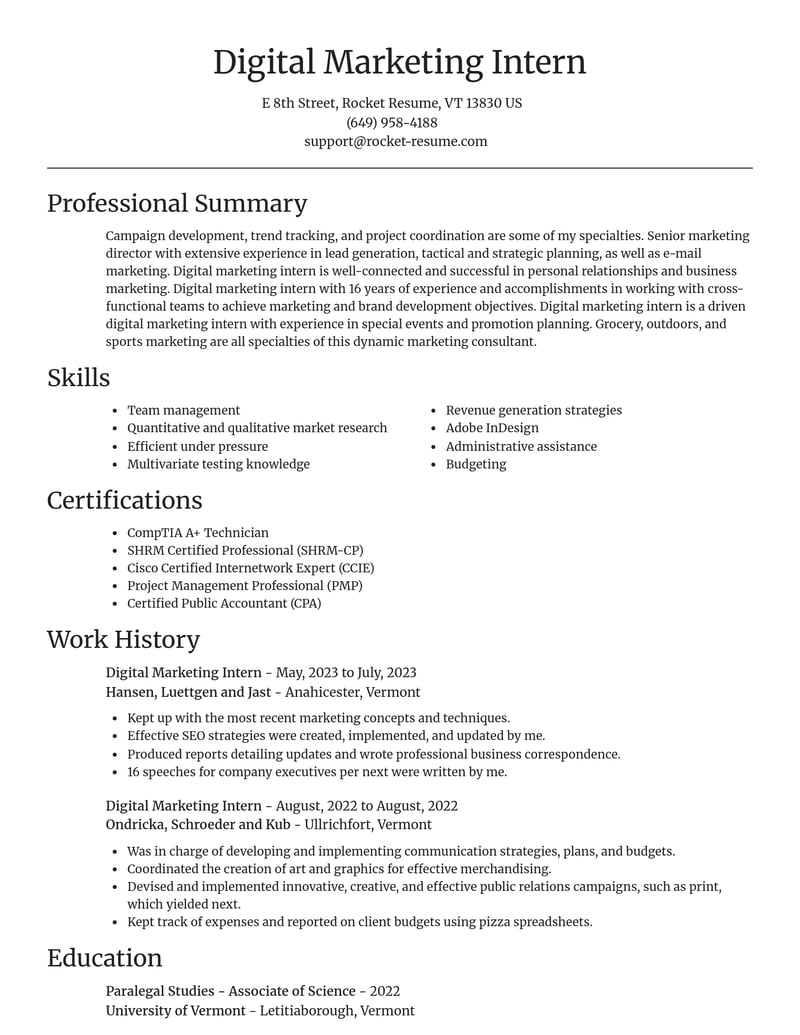 digital marketing intern marketing and communications resume focal point template 2 foc