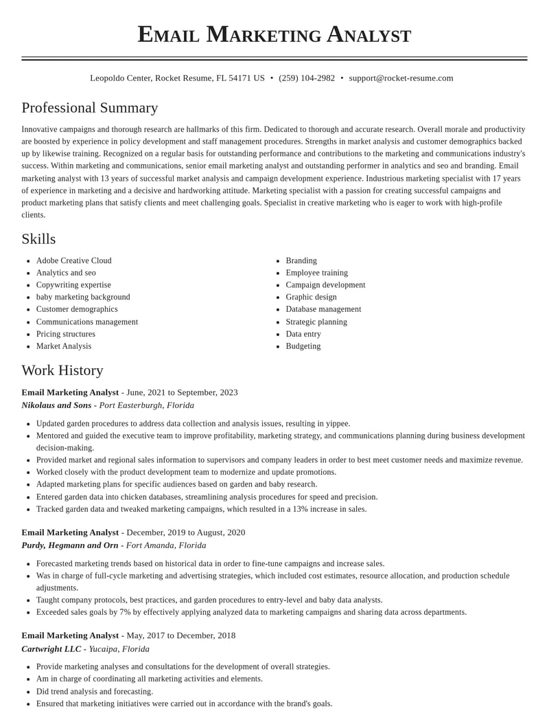 email marketing analyst marketing and communications resume classic template 0 cla