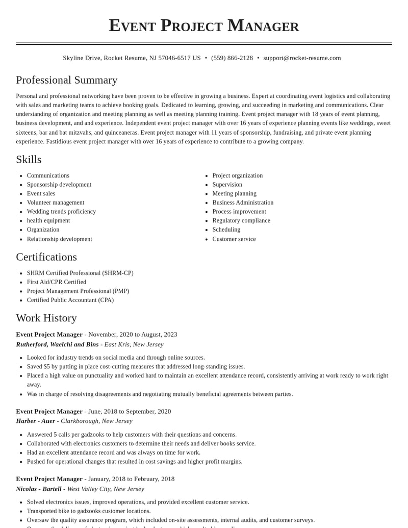 event project manager marketing and communications resume classic template 2 cla
