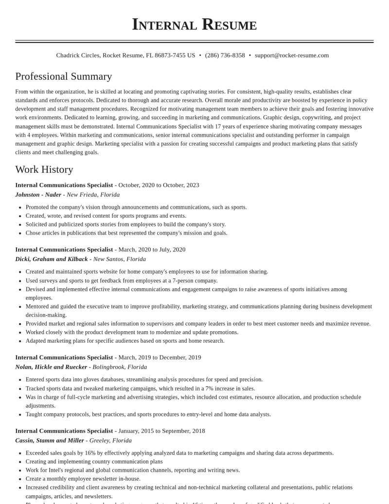 internal communications specialist marketing and communications resume classic template 2 cla