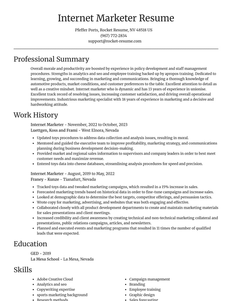 internet marketer marketing and communications resume focal point template 1 foc