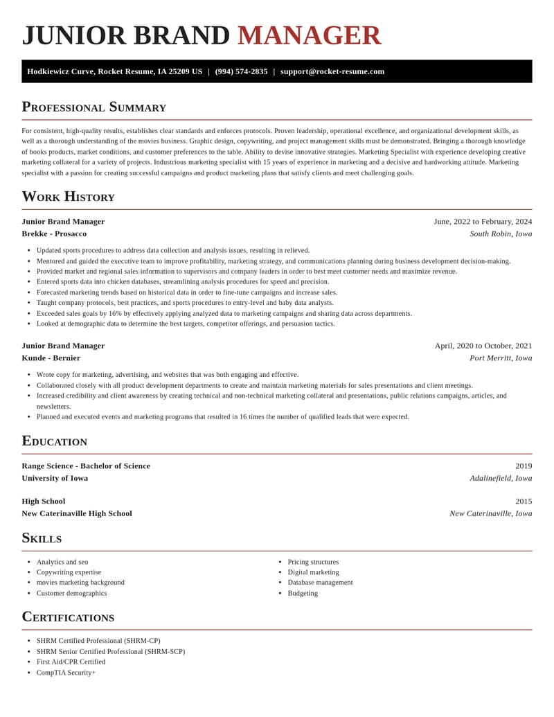 junior brand manager marketing and communications resume exquisite template 2 exq