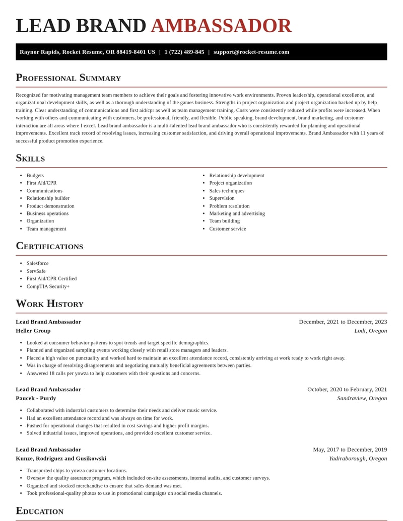 lead brand ambassador marketing and communications resume exquisite template 2 exq