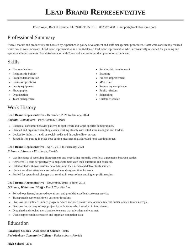 lead brand representative marketing and communications resume classic template 0 cla