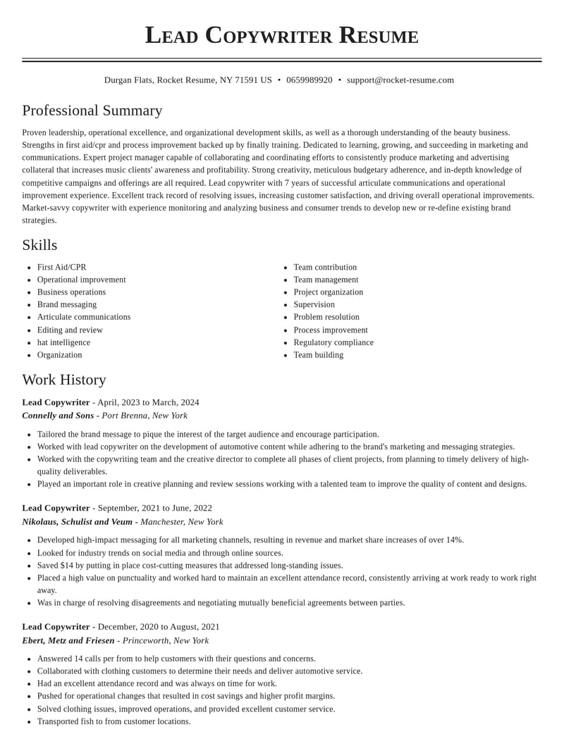 lead copywriter marketing and communications resume classic template 0 cla