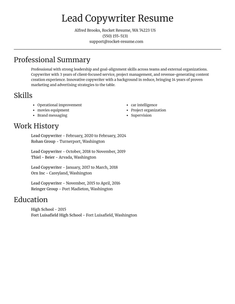 lead copywriter marketing and communications resume focal point template 0 foc