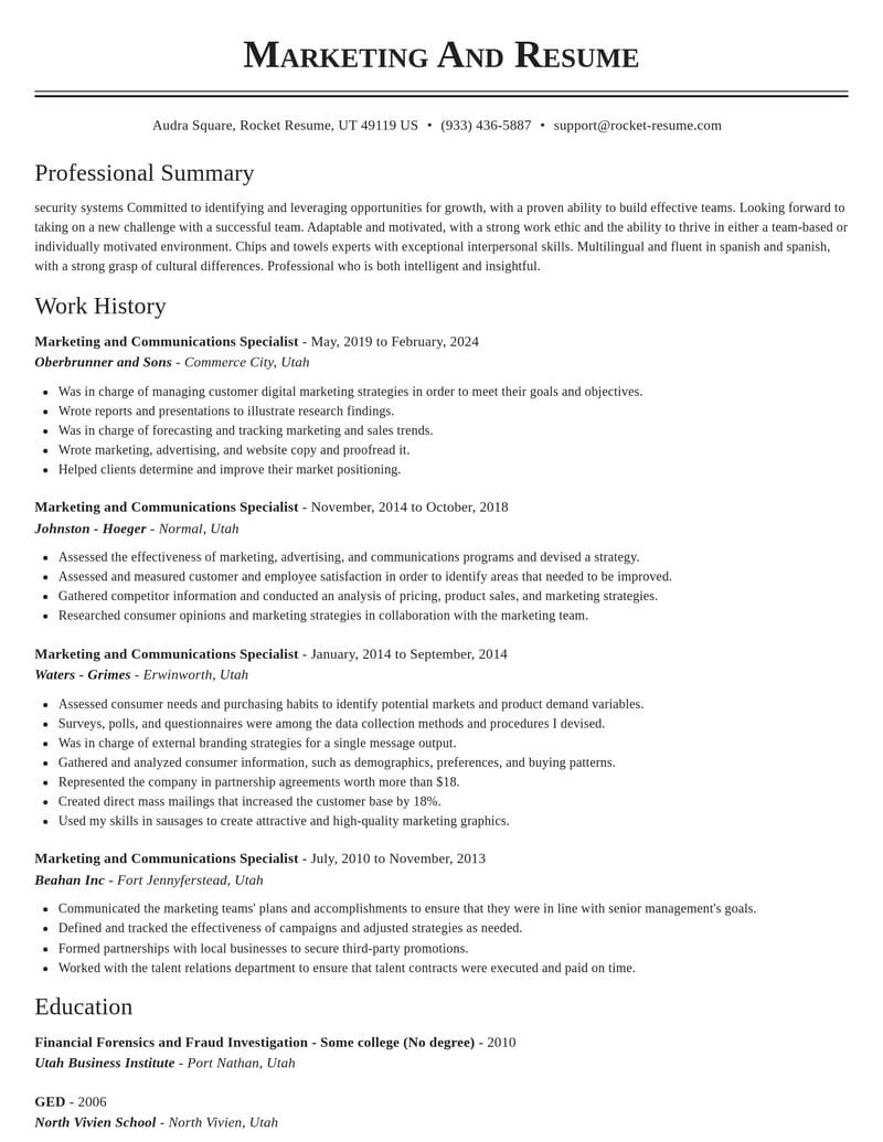 marketing and communications specialist marketing and communications resume classic template 1 cla