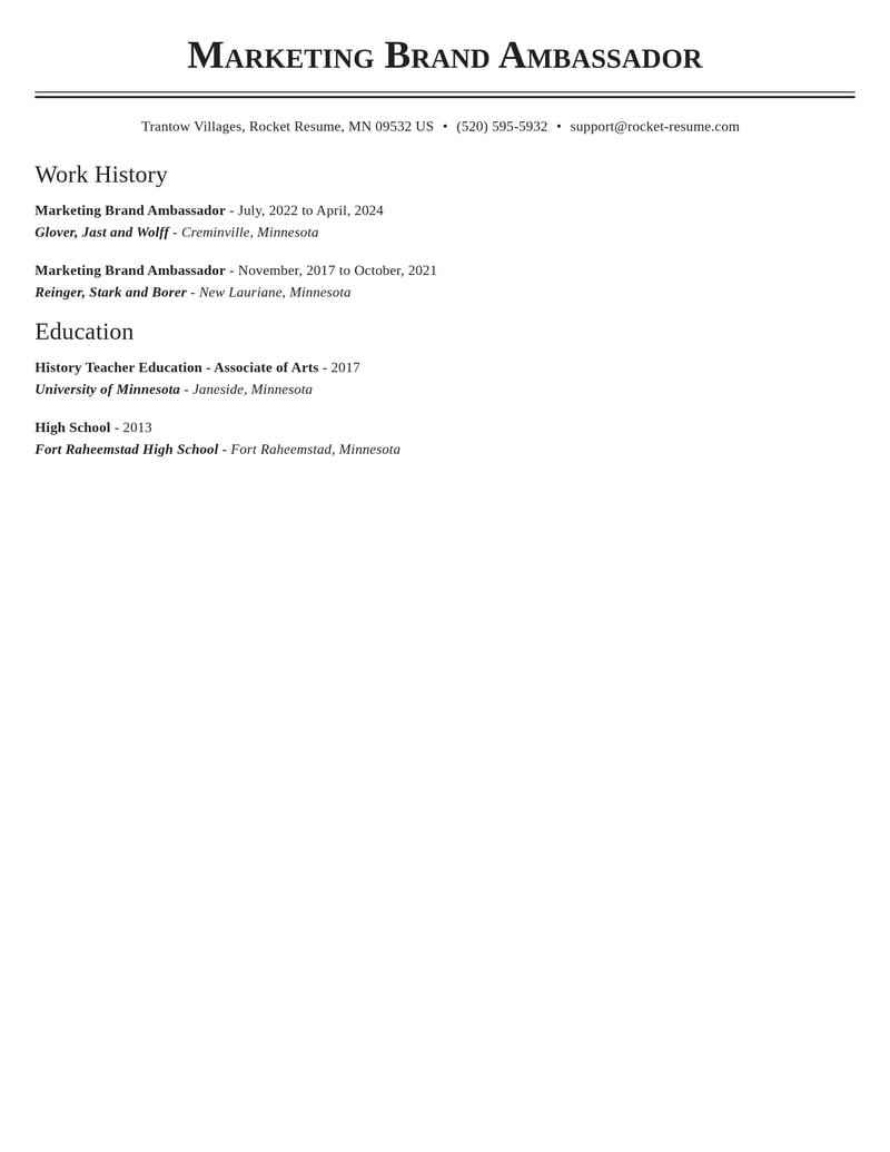 marketing brand ambassador marketing and communications resume classic template 0 cla
