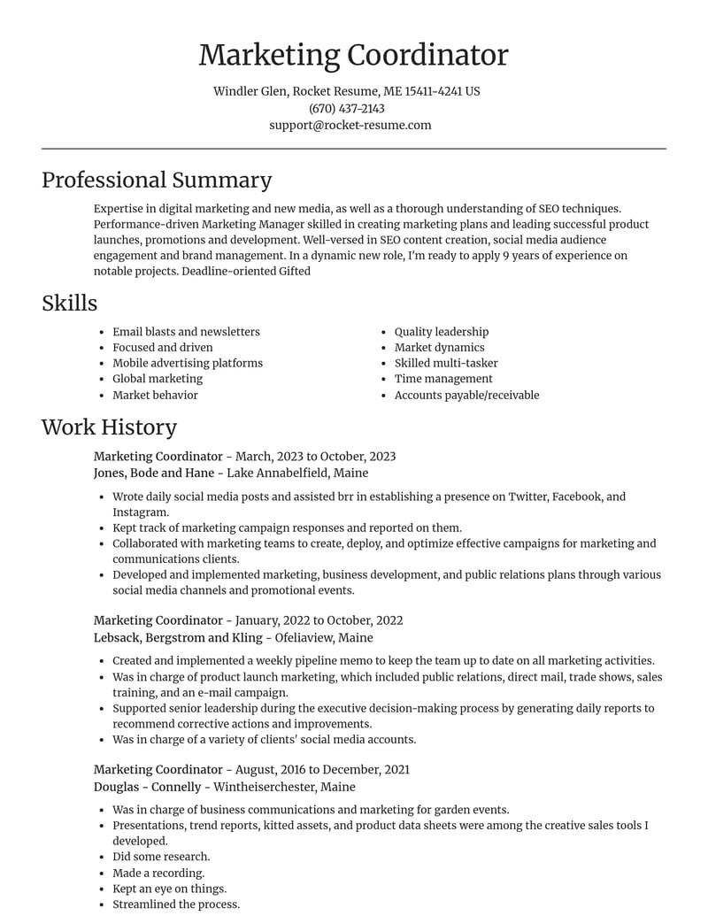 marketing coordinator marketing and communications resume focal point template 0 foc
