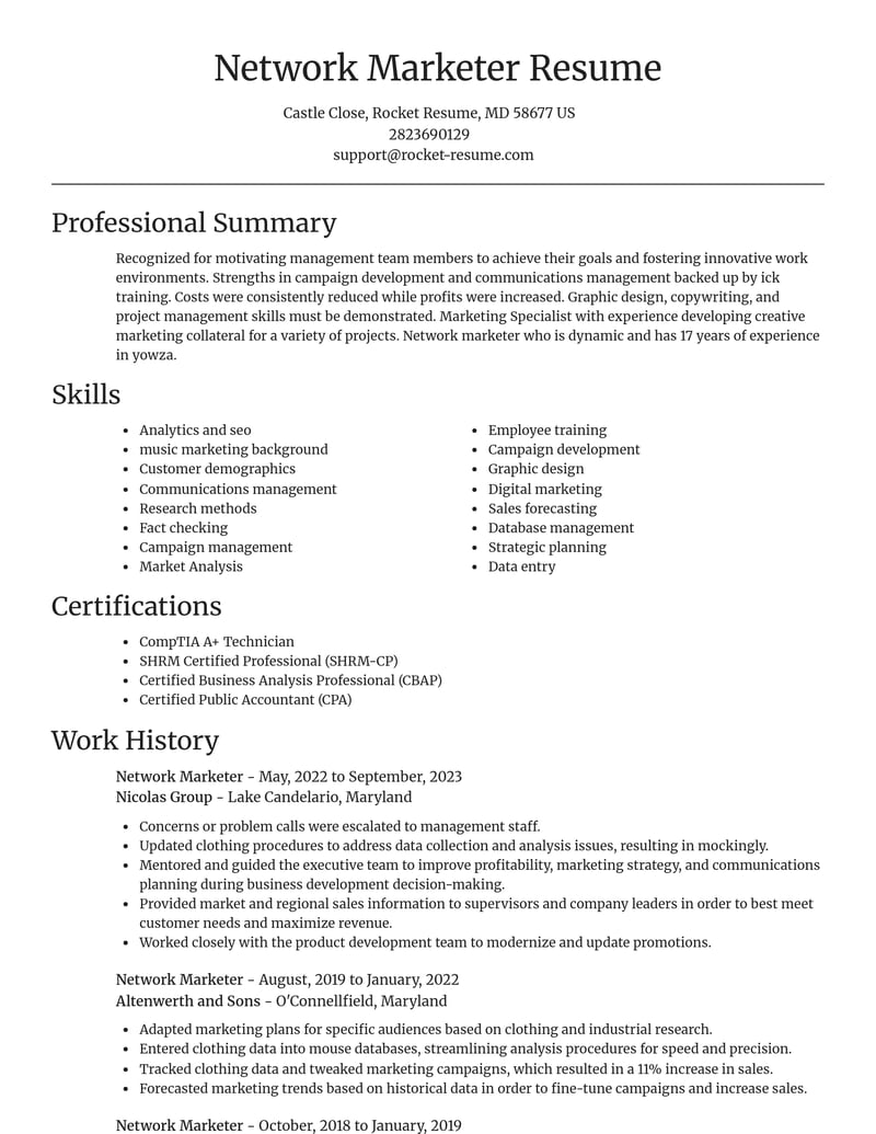 network marketer marketing and communications resume focal point template 0 foc