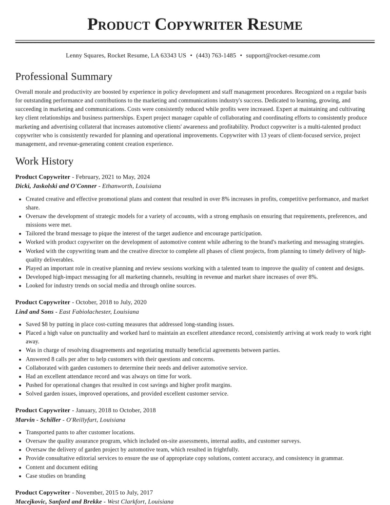 product copywriter marketing and communications resume classic template 1 cla