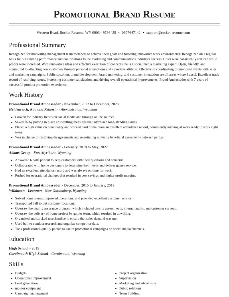 promotional brand ambassador marketing and communications resume classic template 0 cla