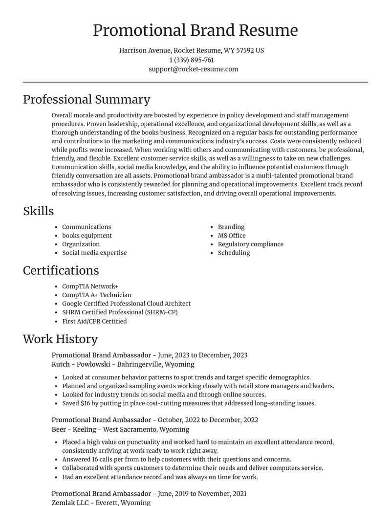 promotional brand ambassador marketing and communications resume focal point template 0 foc