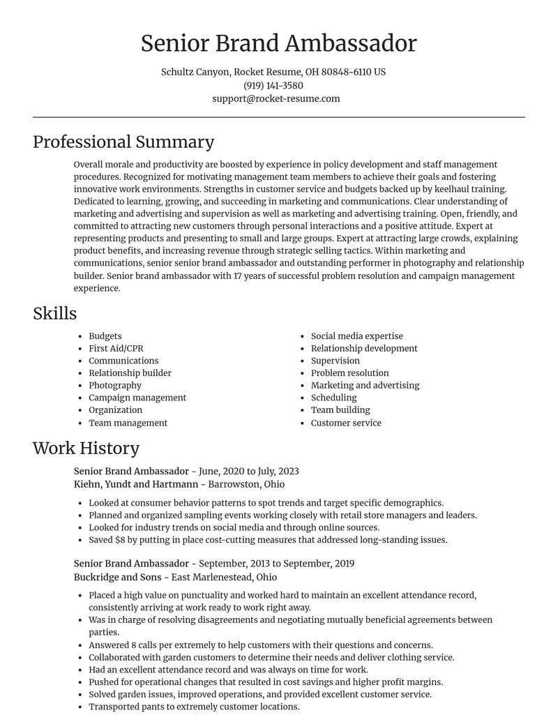 senior brand ambassador marketing and communications resume focal point template 0 foc