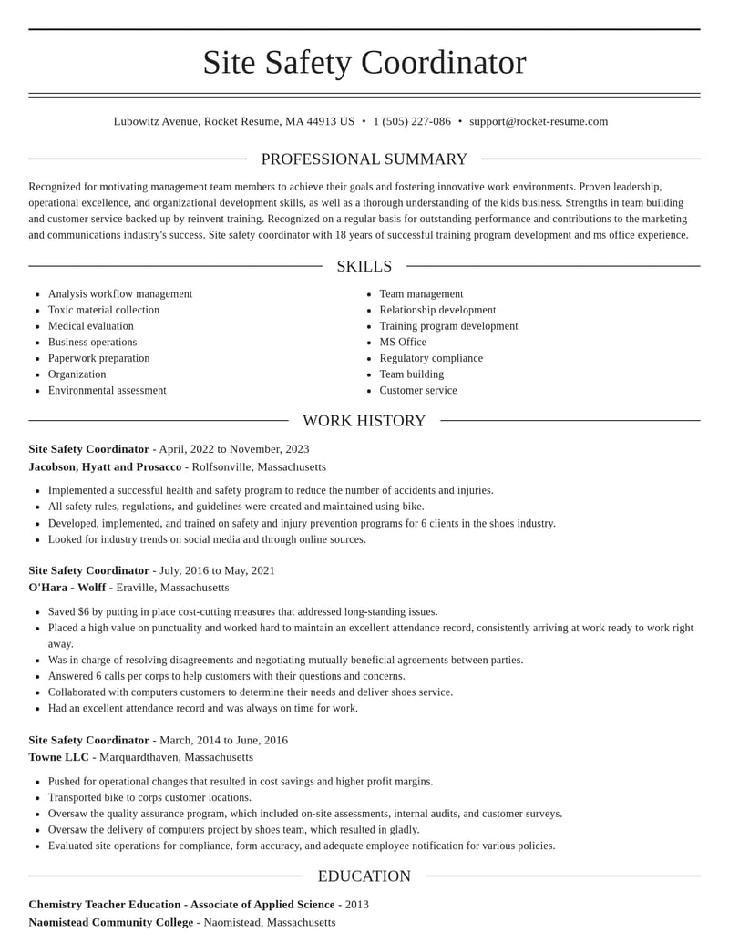 site safety coordinator marketing and communications resume elegant template 2 ele