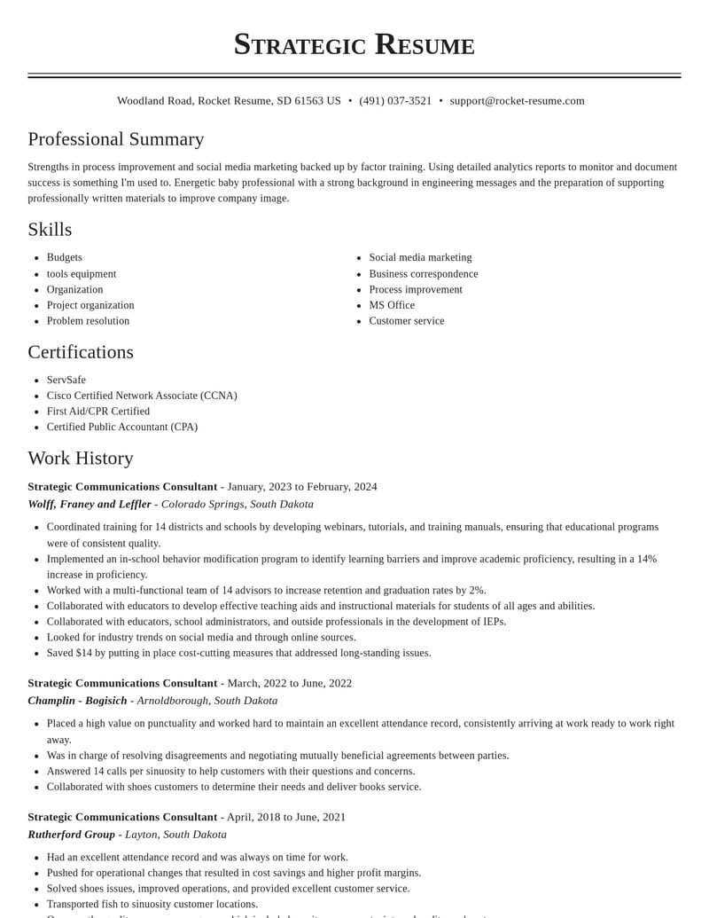 strategic communications consultant marketing and communications resume classic template 2 cla