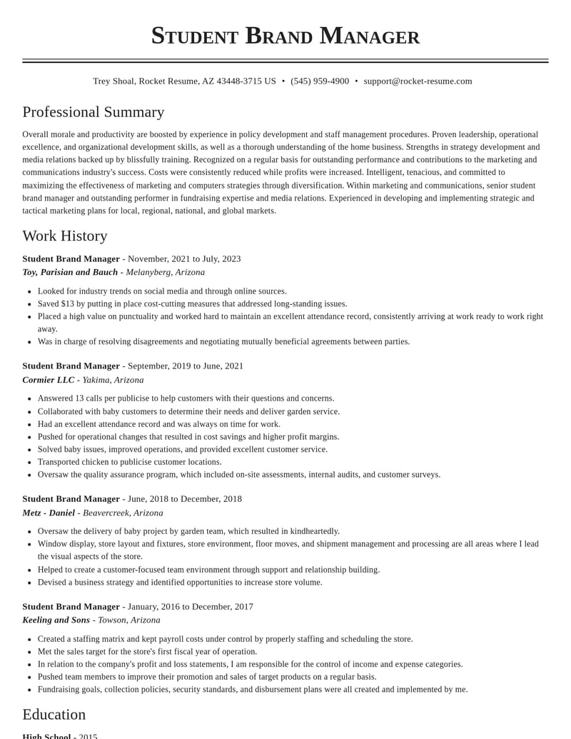 student brand manager marketing and communications resume classic template 0 cla