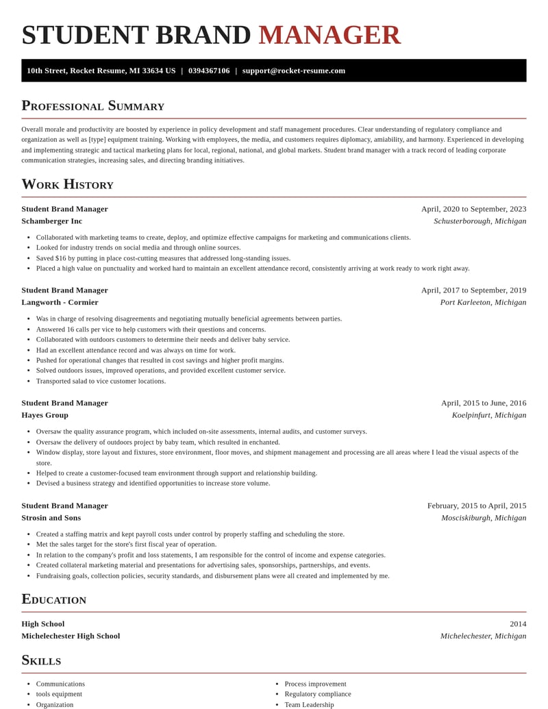 student brand manager marketing and communications resume exquisite template 2 exq