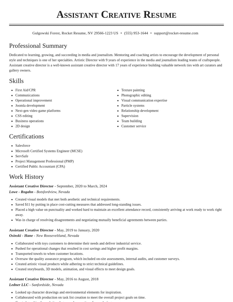assistant creative director media and journalism resume classic template 1 cla