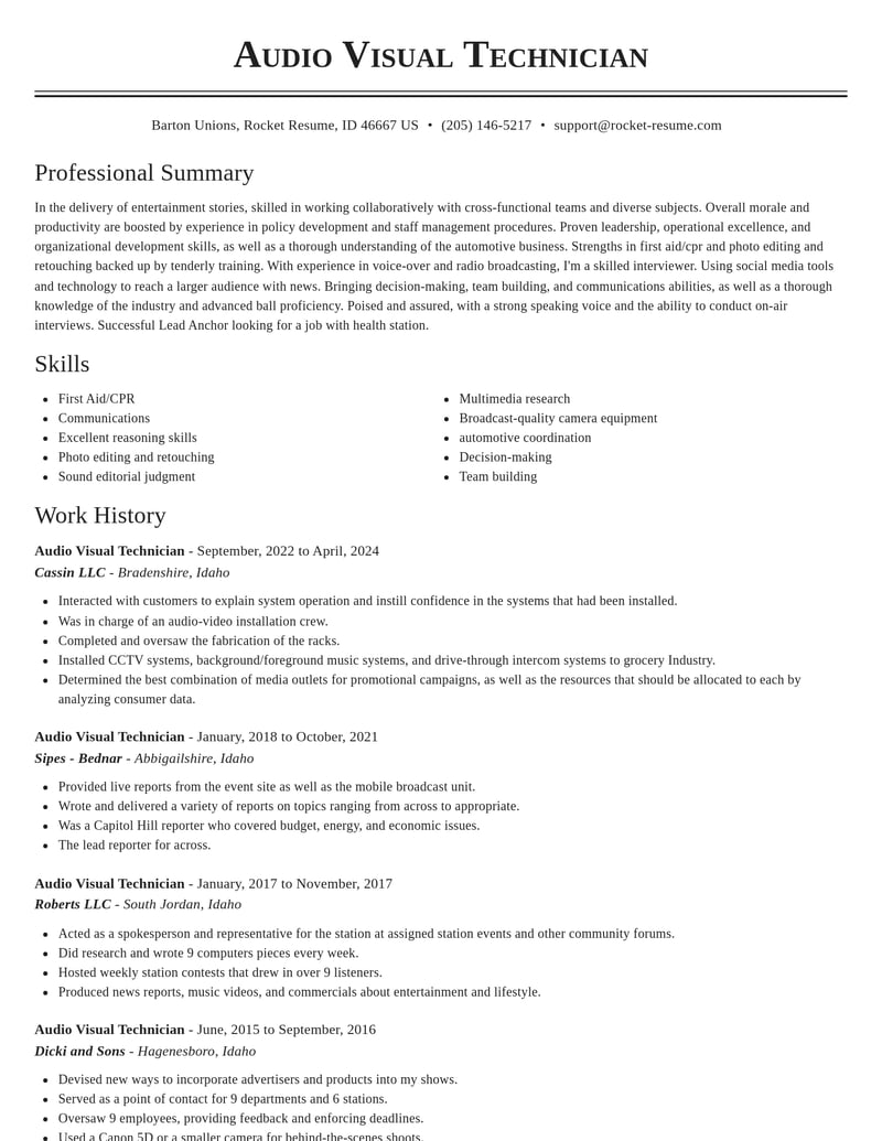 audio visual technician media and journalism resume classic template 0 cla