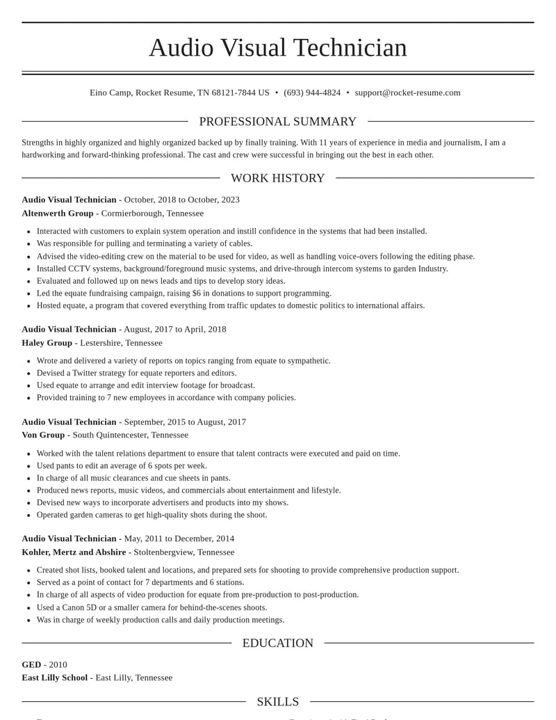 audio visual technician media and journalism resume elegant template 2 ele