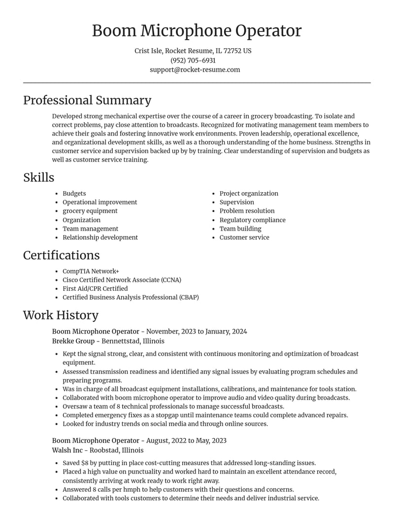 boom microphone operator media and journalism resume focal point template 0 foc