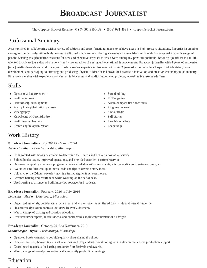 broadcast journalist media and journalism resume classic template 2 cla