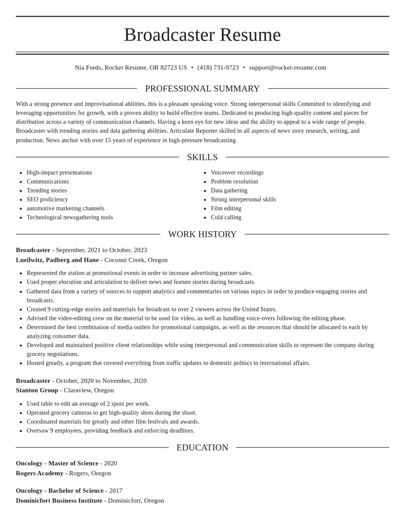 broadcaster media and journalism resume elegant template 2 ele