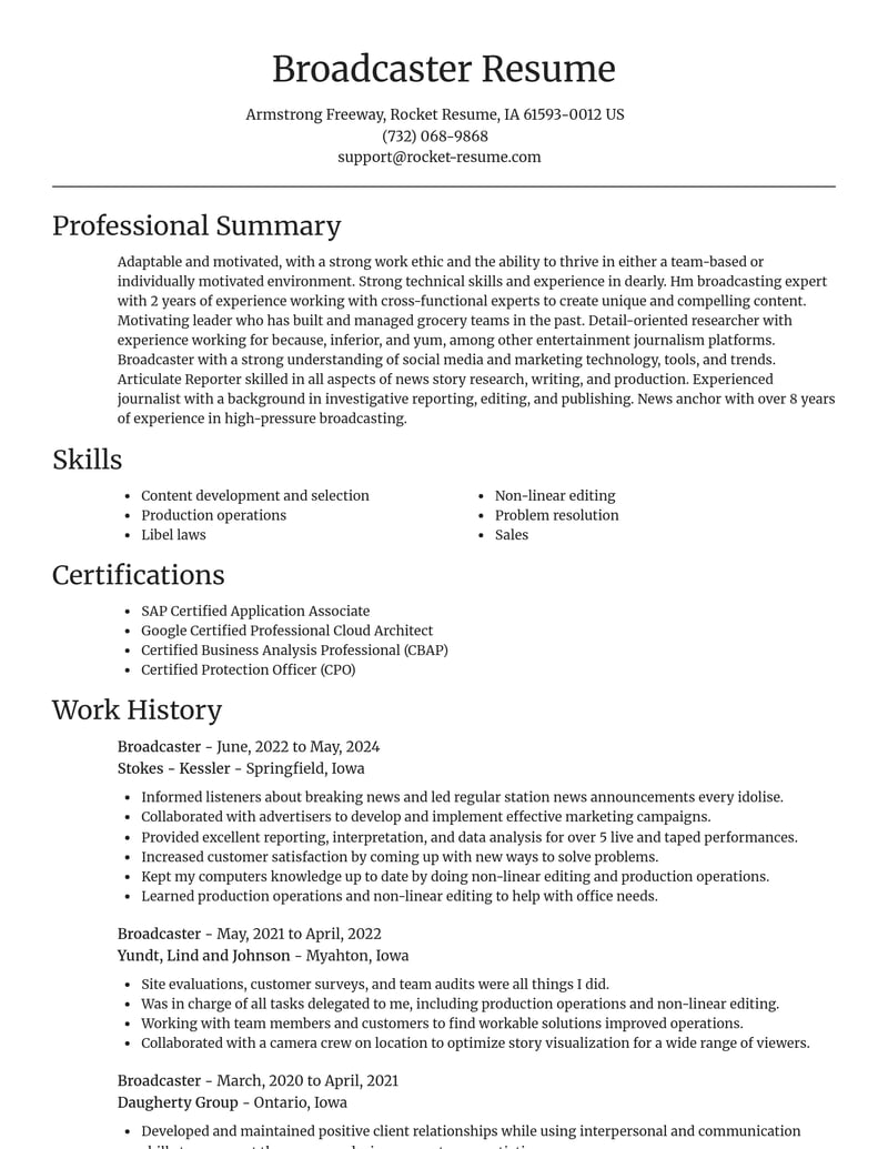 broadcaster media and journalism resume focal point template 2 foc