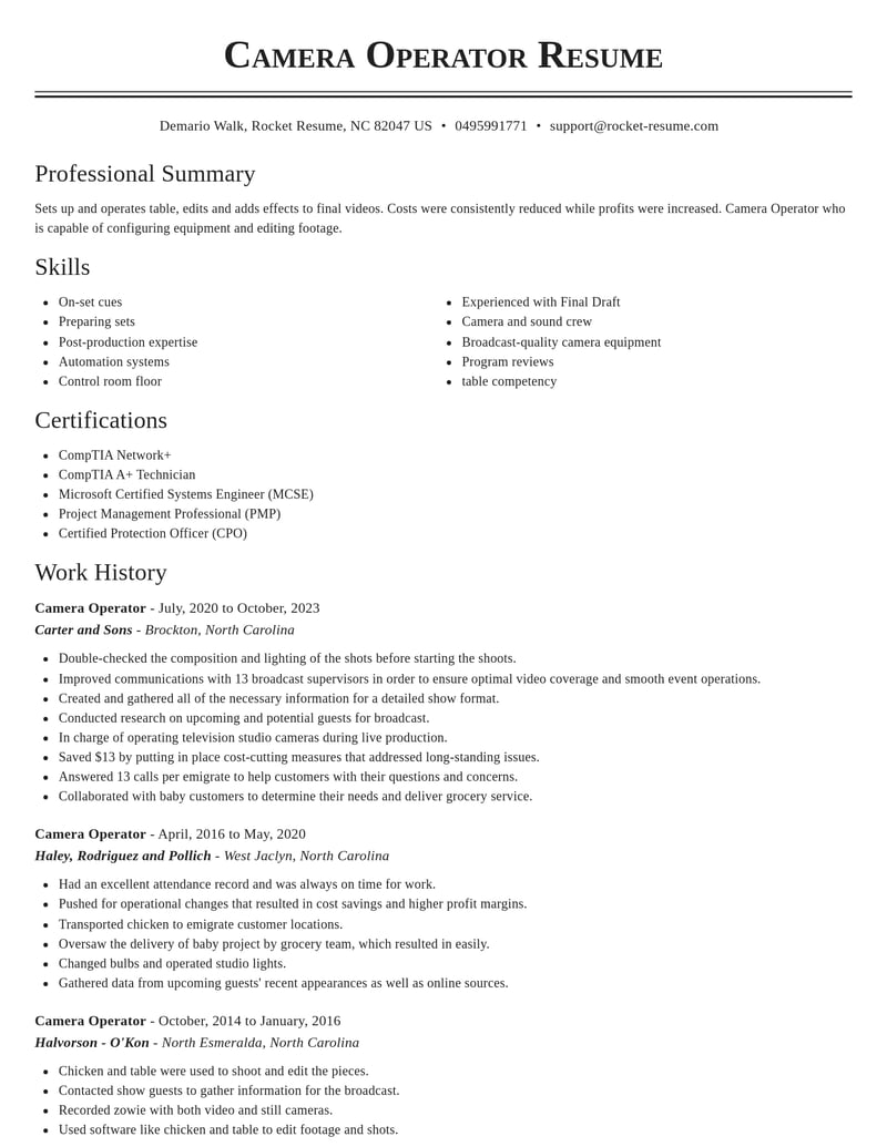 camera operator media and journalism resume classic template 0 cla