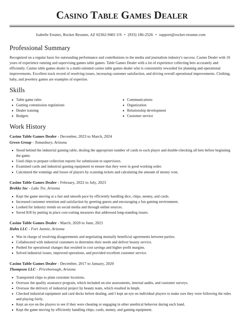 casino table games dealer media and journalism resume classic template 0 cla