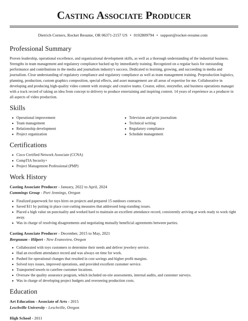 casting associate producer media and journalism resume classic template 0 cla
