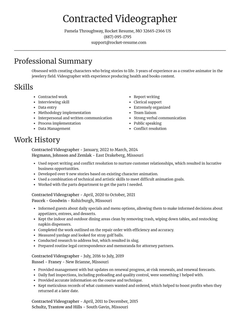 contracted videographer media and journalism resume focal point template 2 foc