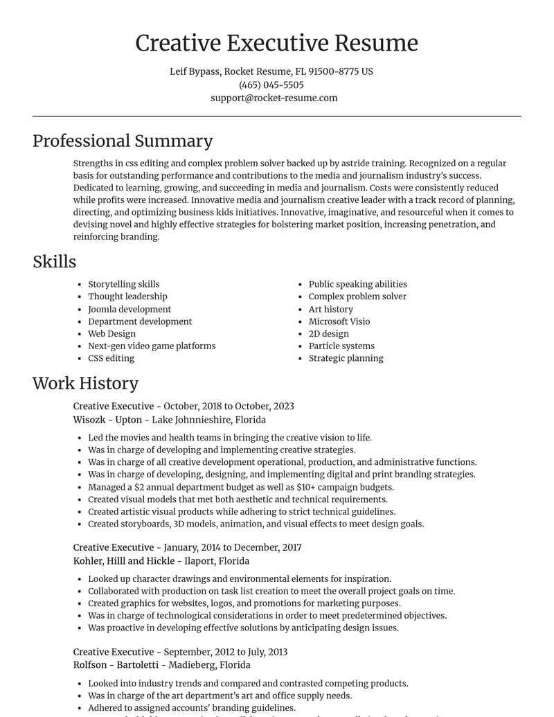 creative executive media and journalism resume focal point template 0 foc