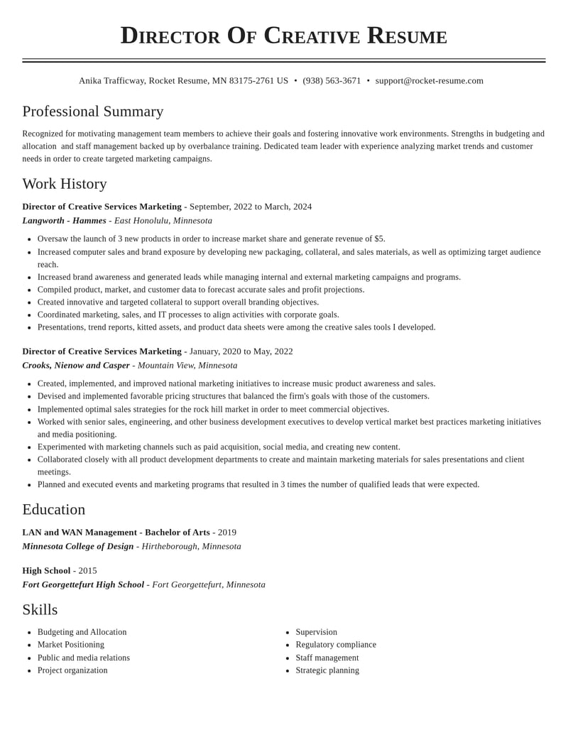 director of creative services marketing media and journalism resume classic template 2 cla
