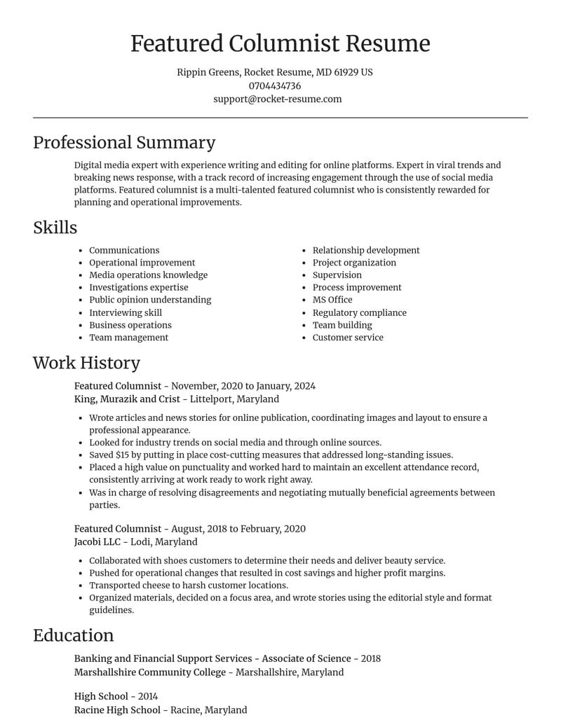 featured columnist media and journalism resume focal point template 1 foc