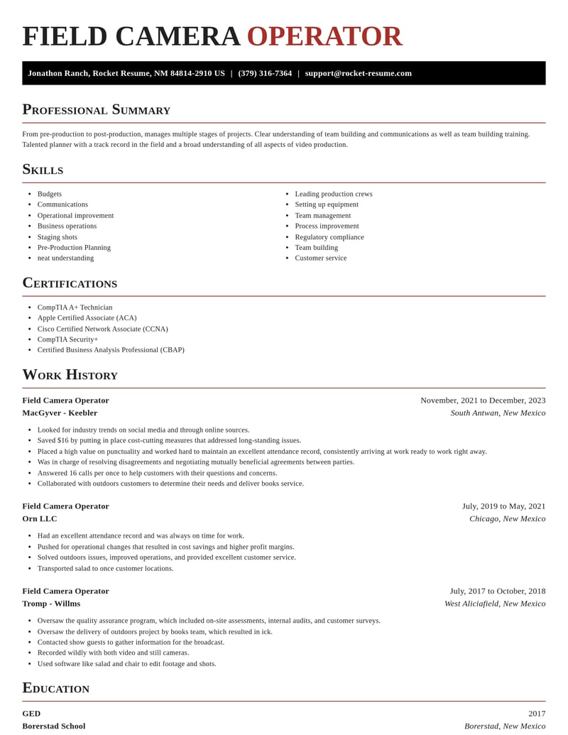 field camera operator media and journalism resume exquisite template 0 exq