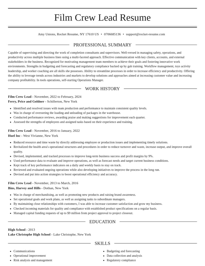 film crew lead media and journalism resume elegant template 2 ele