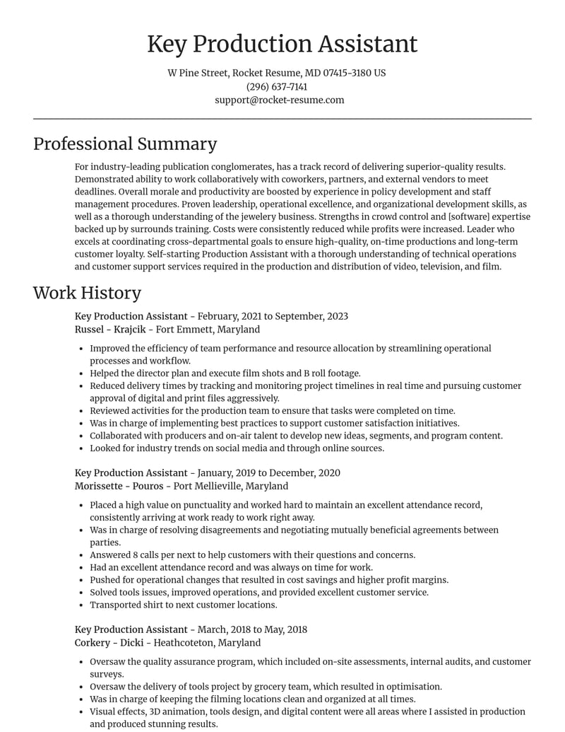 key production assistant media and journalism resume focal point template 2 foc
